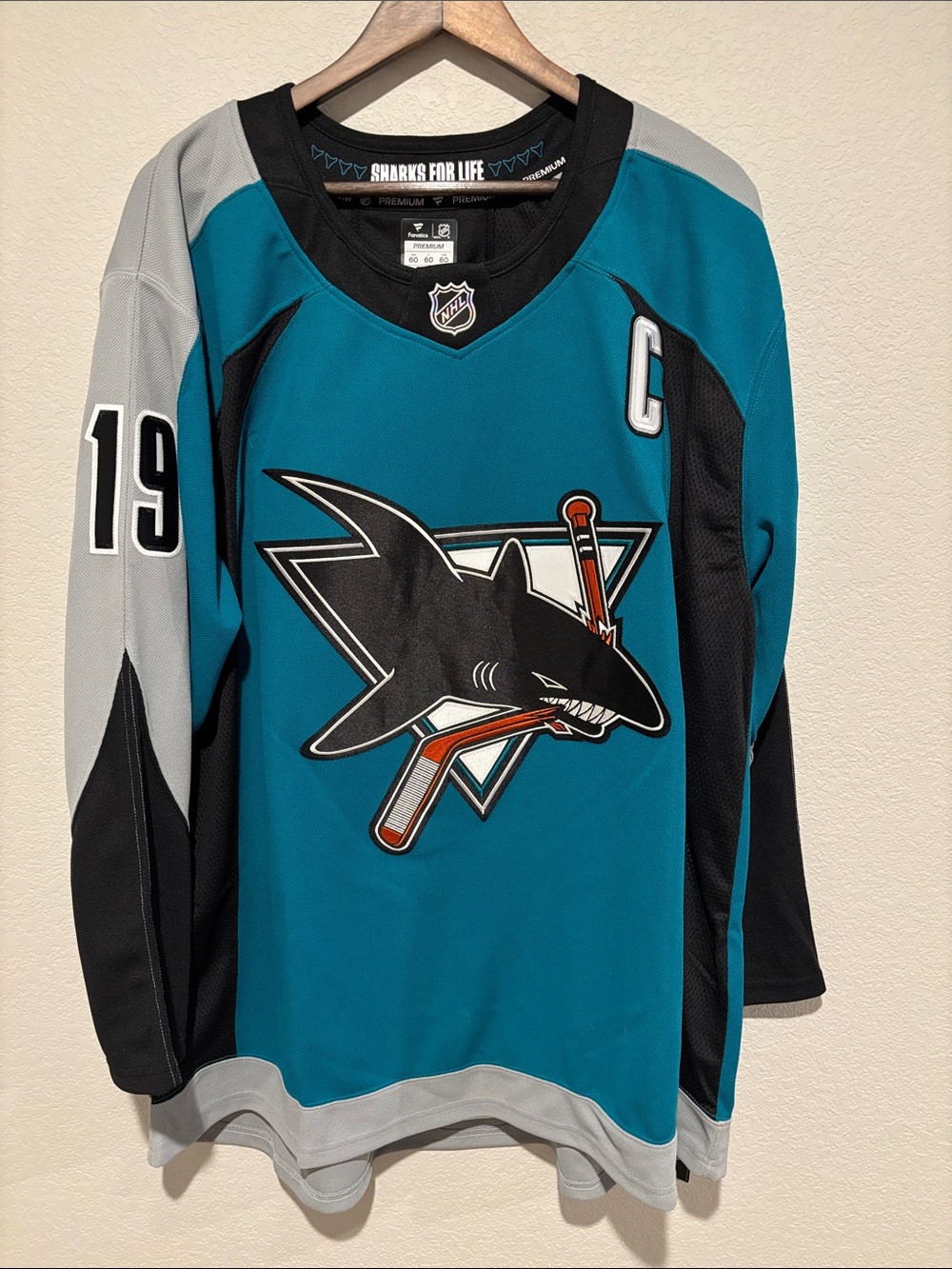 Fanatics Premium #19 Joe Thornton San Jose Sharks Hockey Jersey Size 60 (XXXL)